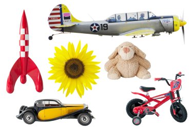 çocuklar oyuncak - roket, ayı, Araba, motor, uçak, ayçiçeği
