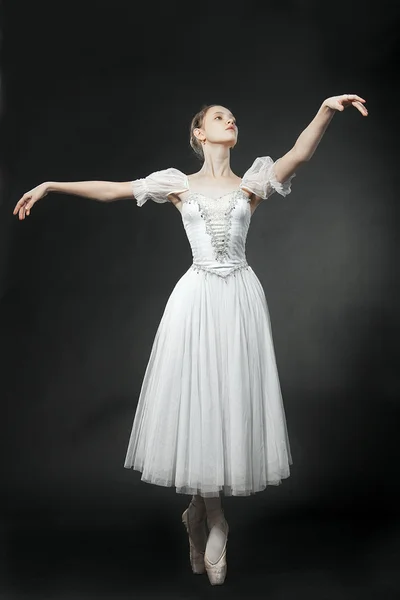 Schöne Tänzerin posiert auf Studiohintergrund — Stockfoto