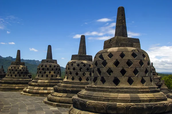 舍利塔 borobodur 寺、 日惹、 印度尼西亚 — 图库照片