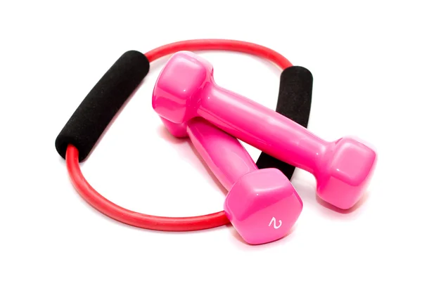 Pink dumbbells with rubber — Stock Photo, Image
