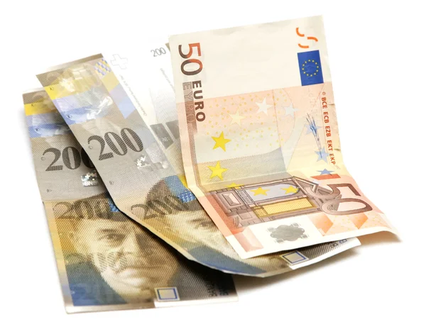 Švýcarské franky a euro — Stock fotografie