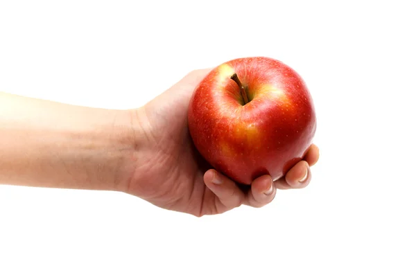 Jabłko w rękę na białym tle — Zdjęcie stockowe