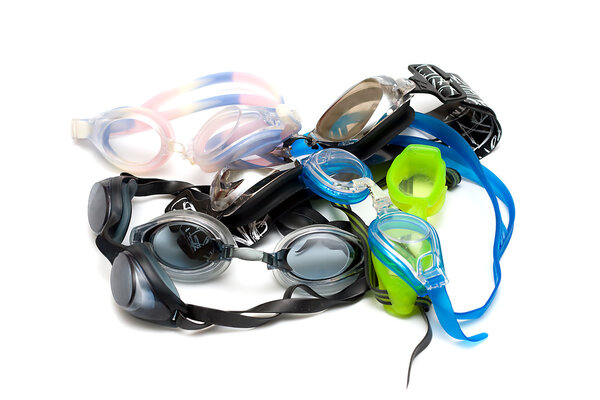 Heap of goggles on white