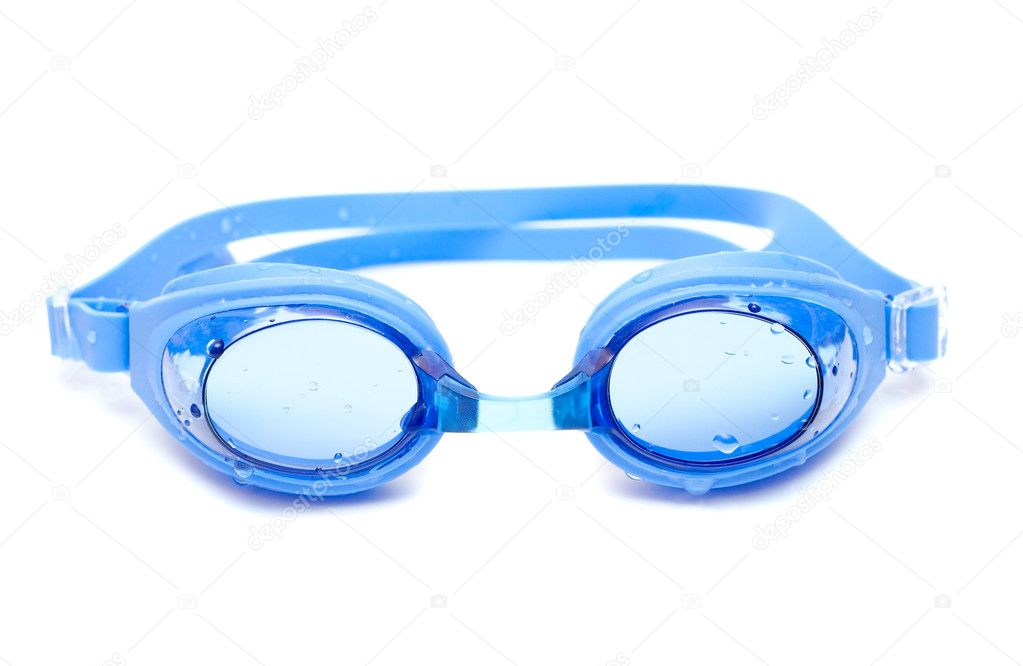 Blue glasses for swim with drops