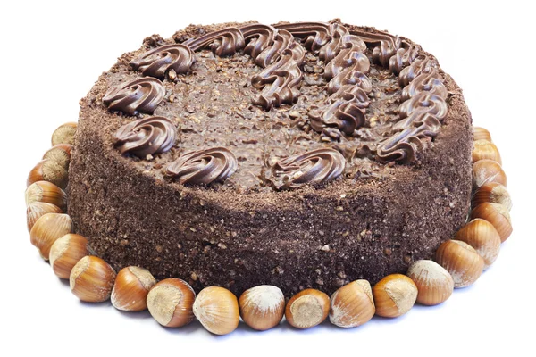 Nuss-Baiser-Kuchen mit Schokocreme — Stockfoto