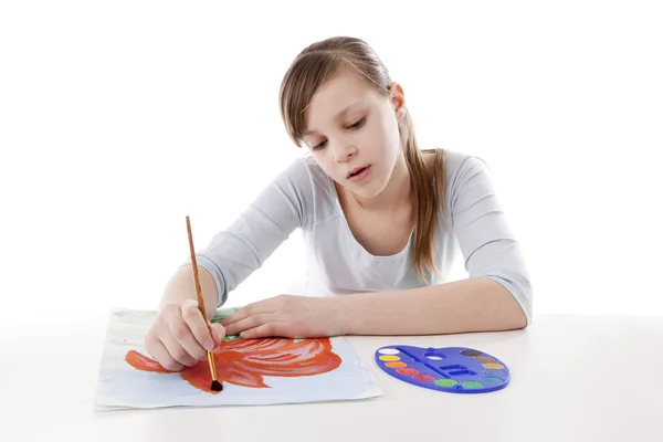 Girl drawing color flower — Stock Photo, Image