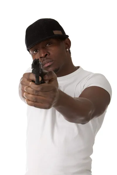 Unga thug med en pistol — Stockfoto