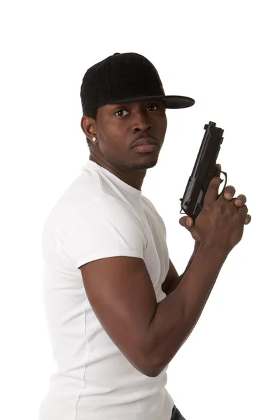 Jovem bandido com uma arma — Fotografia de Stock