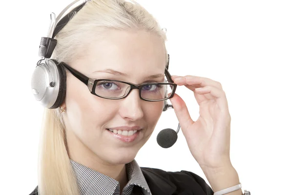 Mujer de negocios en auriculares — Foto de Stock