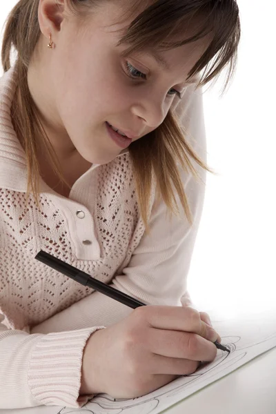 Girl draw a marker — Stock Photo, Image