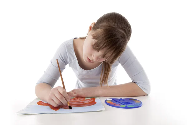 Girl drawing color flower — Stock Photo, Image