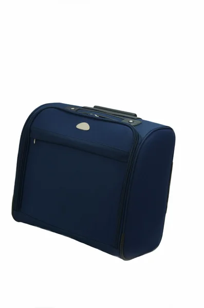 Modrý kufr na bílém pozadí — Stock fotografie