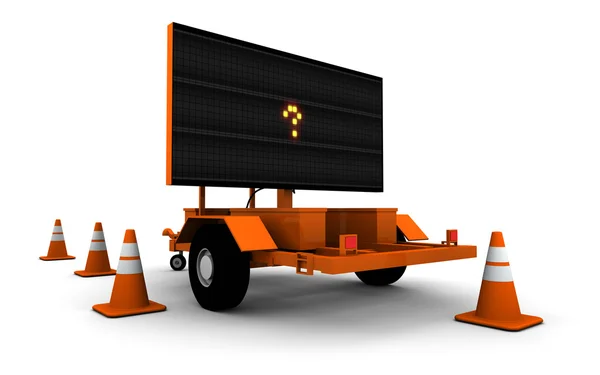 Ponto de interrogação sobre o sinal de trabalho rodoviário (Pequeno ) — Fotografia de Stock