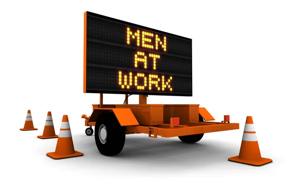Hombres en el trabajo - Signo de construcción —  Fotos de Stock