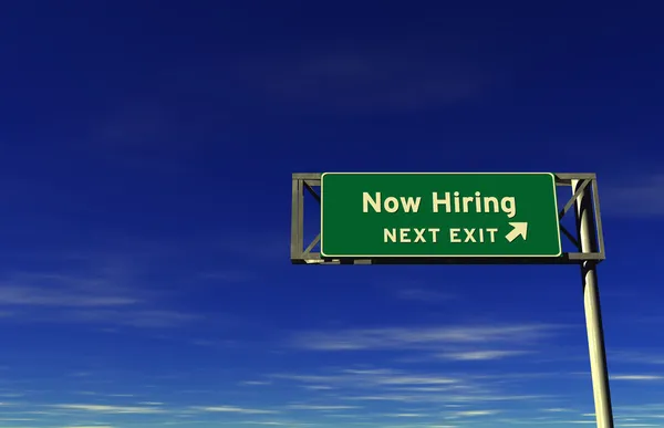 Now Hiring - Freeway Exit Sign — Stock Photo, Image