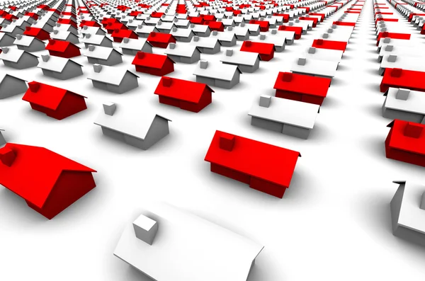Honderden huizen, sommige rood — Stockfoto