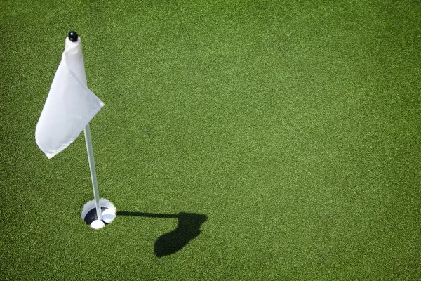 高尔夫球场绿色-孔和标志 免版税图库照片