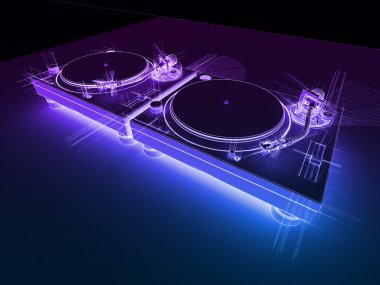 DJ Turntables 3D Neon Sketch clipart