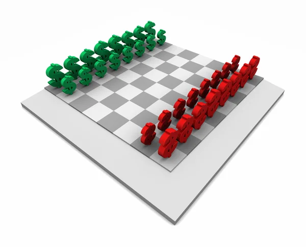 Tábua de xadrez com dólares vermelho e verde — Fotografia de Stock