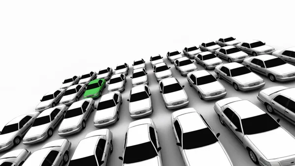 40 台の車、1 つの緑! — ストック写真