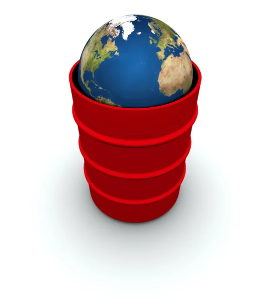Aarde in een rode Prullenbak — Stockfoto