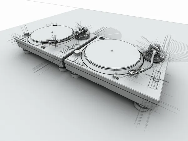 DJ gramofony szkic 3d — Zdjęcie stockowe