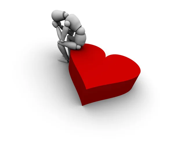 Sad Person Sitting on Heart Icon — Stock Photo, Image