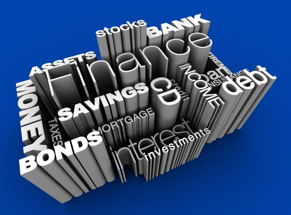 Financiële woorden 3D-blauw — Stockfoto