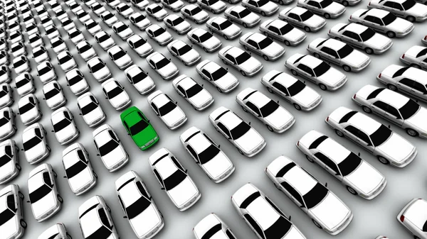 Setki samochodów, jeden zielony! — Zdjęcie stockowe