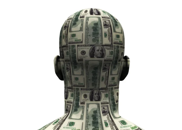 Cabeça feita de dinheiro 3D — Fotografia de Stock