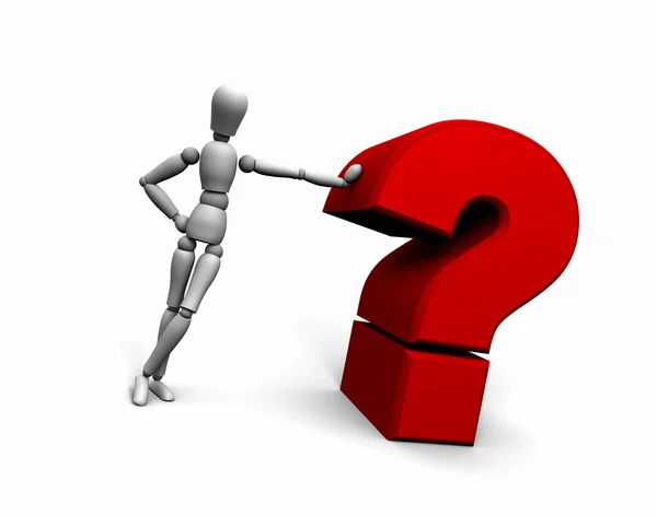 Person Leaning Against Red Question Mark — Stock Photo, Image