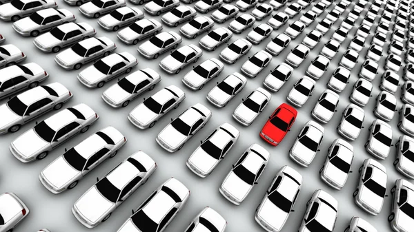 stock image Hundreds of Cars, One Red!