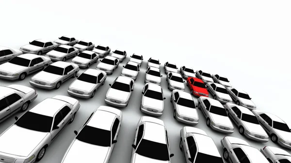 Veertig auto's, een rode! — Stockfoto