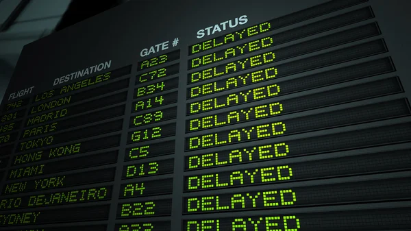 Letiště letové informační tabule, zpoždění Stock Snímky