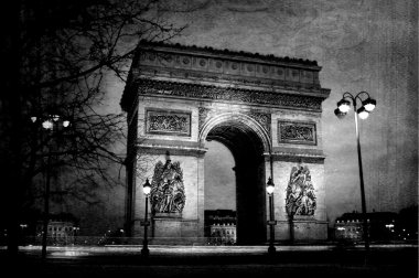 Triumph arch from Paris at night on vintage paper clipart