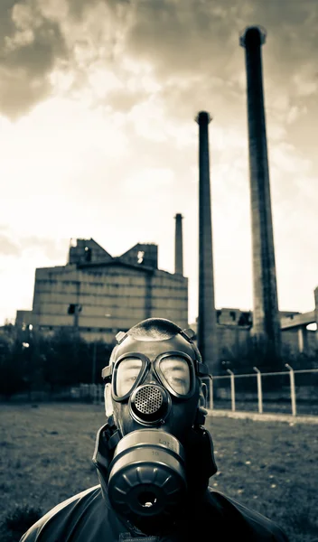 stock image Man wearing gas mask