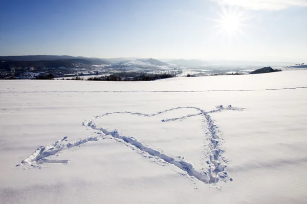 White snow with drown heart shape — Stock Photo, Image