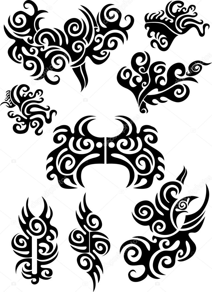 Tribal art Tribal tattoo designs Set of vector illustrations Stock  Vector Vector And Low Budget Royalty Free Image Pic ESY056235368   agefotostock