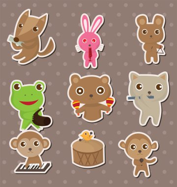 animal play music stickers clipart