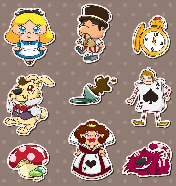 Cartoon van alice in wonderland stickers — Stockvector