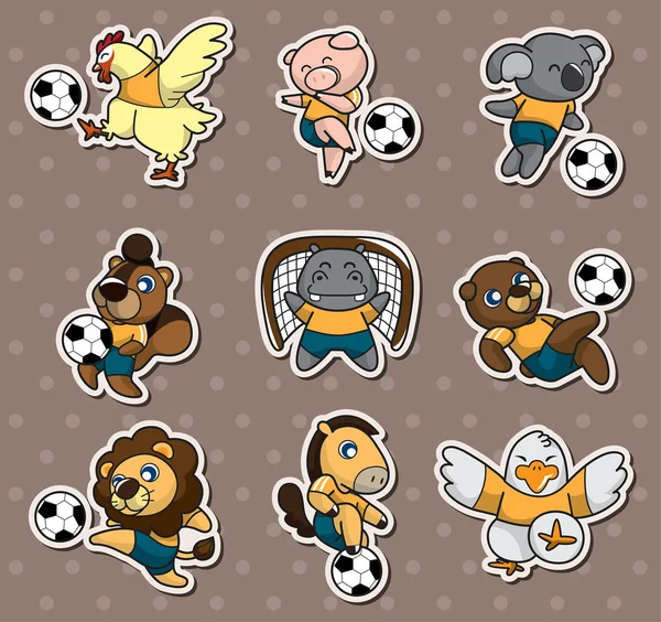 卡通动物足球球员贴纸 — 图库矢量图片