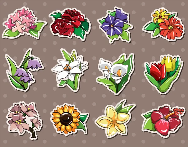 Dibujos animados flores pegatinas — Vector de stock