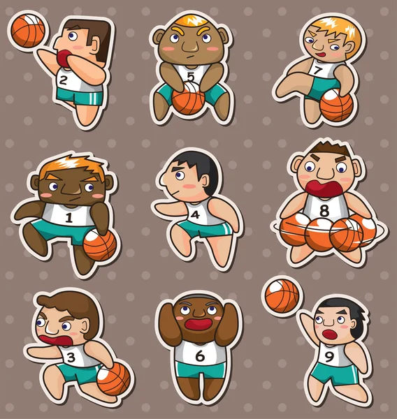 Dibujos animados jugador de baloncesto pegatinas — Archivo Imágenes Vectoriales