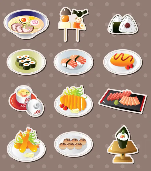 Cartoon japanische Lebensmittel Aufkleber — Stockvektor