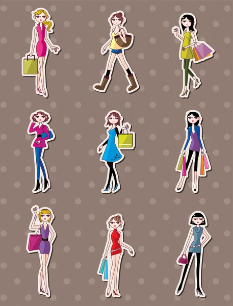 Shopping woman stickers — Stock Vector