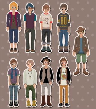 cartoon charming young man stickers clipart