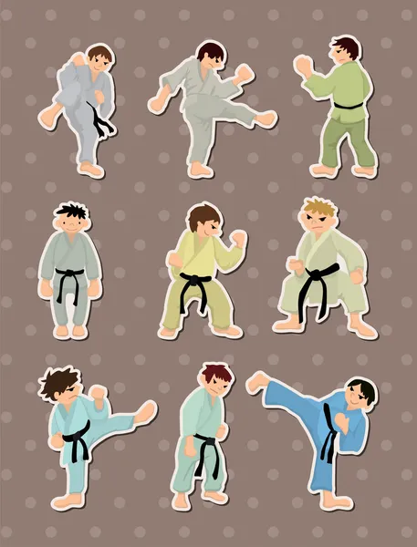 Cartoon karate spelare klistermärken — Stock vektor