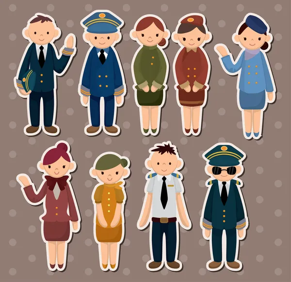 Pegatinas de asistente de vuelo / piloto de dibujos animados — Archivo Imágenes Vectoriales