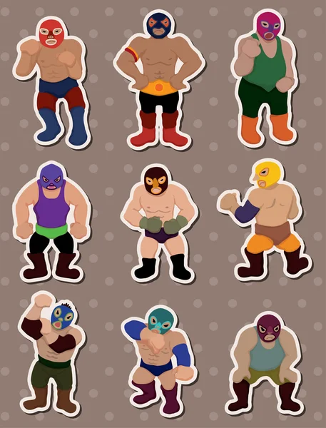Cartoon wrestler stickers — Stock Vector