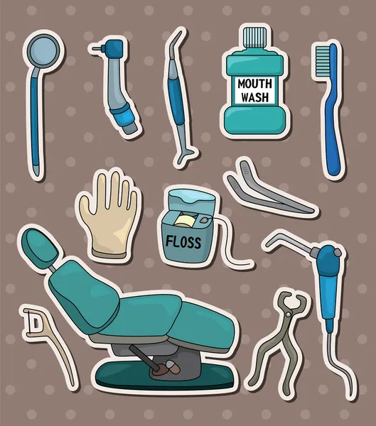 Autocollants outil dentiste dessin animé — Image vectorielle